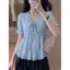 Ren xanh eo hẹp ngọt ngào Thiết kế thời trang Áo giảm tuổi dáng rộng eo hẹp