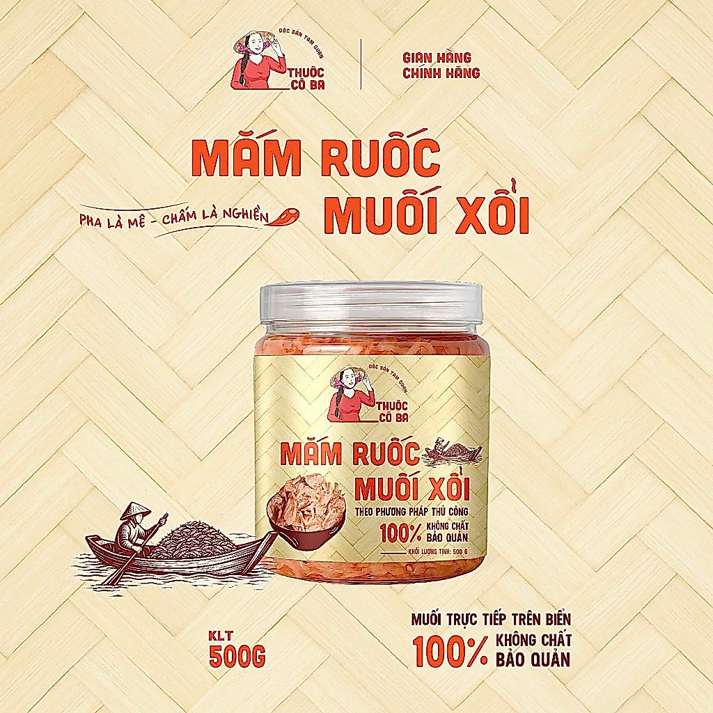 Mắm Ruốc Muối Xổi Thuộc Cô Ba Nguyên Chất Truyền Thống Hũ 500g