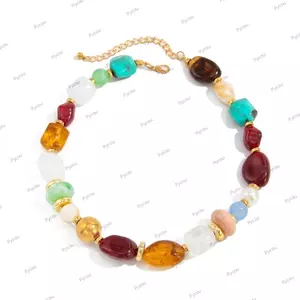 Vòng cổ đính cườm bằng nhựa PYCOU, Trang sức xương đòn đính cườm hình dạng không đều phong cách, Vòng cổ nhựa đầy màu sắc nhiều màu sắc phong cách dành cho nữ