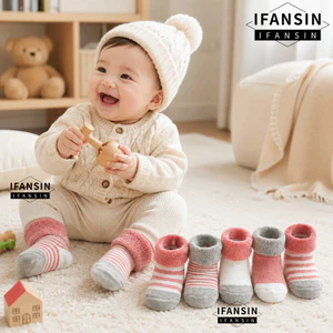IFASIN 5 Đôi Tất Ấm Áp Cho Bé, Tất Giữa Chống Trơn Trượt Ấm Áp, Tất Sàn Dày Thoải Mái Thu Đông