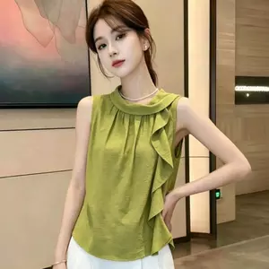 Áo sơ mi voan không tay ruy băng xù thời trang dành cho nữ Mùa hè Phong cách mới Thời trang sang trọng Giảm tuổi