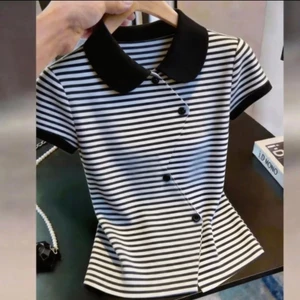 Áo thun ngắn tay sọc thời trang Hàn Quốc dành cho nữ mùa hè, áo thun cổ điển mới dành cho nữ