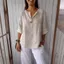 Áo thun vải lanh Cotton dáng rộng PYCOU, Nút cổ chữ V phía trước Áo thường ngày, Áo thun ngắn tay dáng rộng vừa vặn Trang phục mùa hè