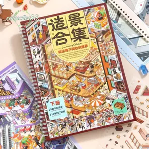 CATMALLER88 Nhãn dán trang trí, Sách dán cảnh trung tâm mua sắm PET trong suốt, Dễ thương minh họa tự dính Tạp chí cảnh nền Thẻ văn phòng phẩm Quà tặng
