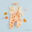 Bé Gái Halloween Giả Bí Ngô Nơ In Hoa Nơ Dài Tay Áo Liền Quần Và Nơ Băng Đô
