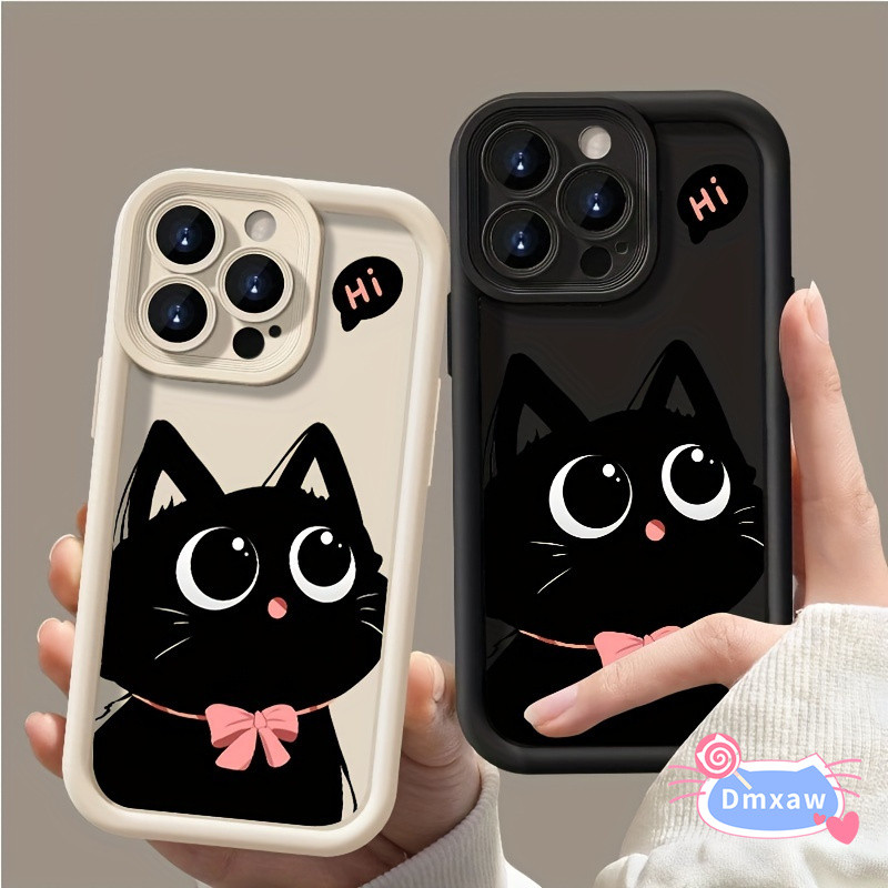 Ốp Điện Thoại Cặp Đôi Mèo Đen Dễ Thương Cho OPPO Realme 14X 14 Pro 13 12 Lite 11 Pro Plus 12X 11X 11 NFC 4G 5G Vỏ Hoạt Hình Màu Trơn Chống Sốc Chống Rơi Ốp Lưng Mềm