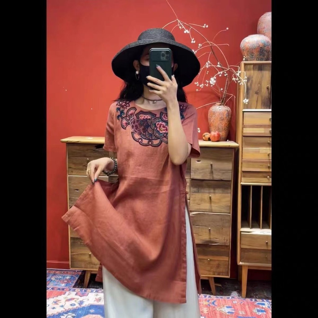 Vải Lanh Cotton Vintage Phong Cách Dân Tộc Thời Trang Thêu Nặng