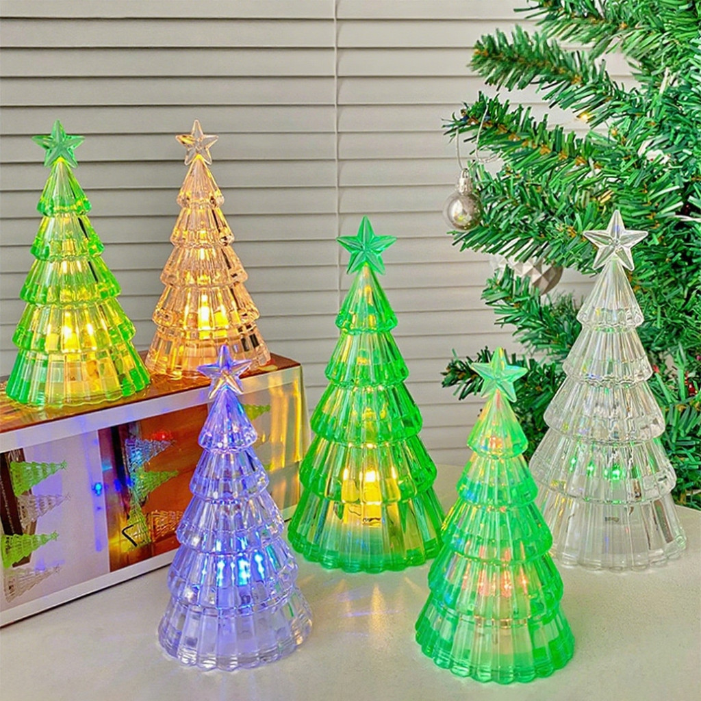 Trang trí Giáng sinh Cây thông Noel phát sáng Đèn ngủ pha lê Trang trí máy tính để bàn
