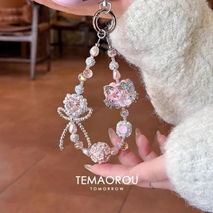 Nhấp Nháy Màu Ngọt Ngào KT Mèo Nơ Hoa Anh Đào Bóng Đính Hạt Dây Điện Thoại Di Động Có Thể Thiết Kế Dây Chuyền Điện Thoại Di Động 25.9.5