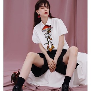 Retro Công Nghiệp Nặng Áo Sơ Mi Nữ Với Thắt Lưng Thêu Và Nơ