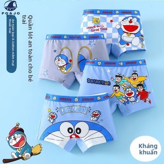Quần lót bé trai cotton hình Doraemon – Kháng khuẩn, co giãn, êm dịu, 4 chiếc/hộp