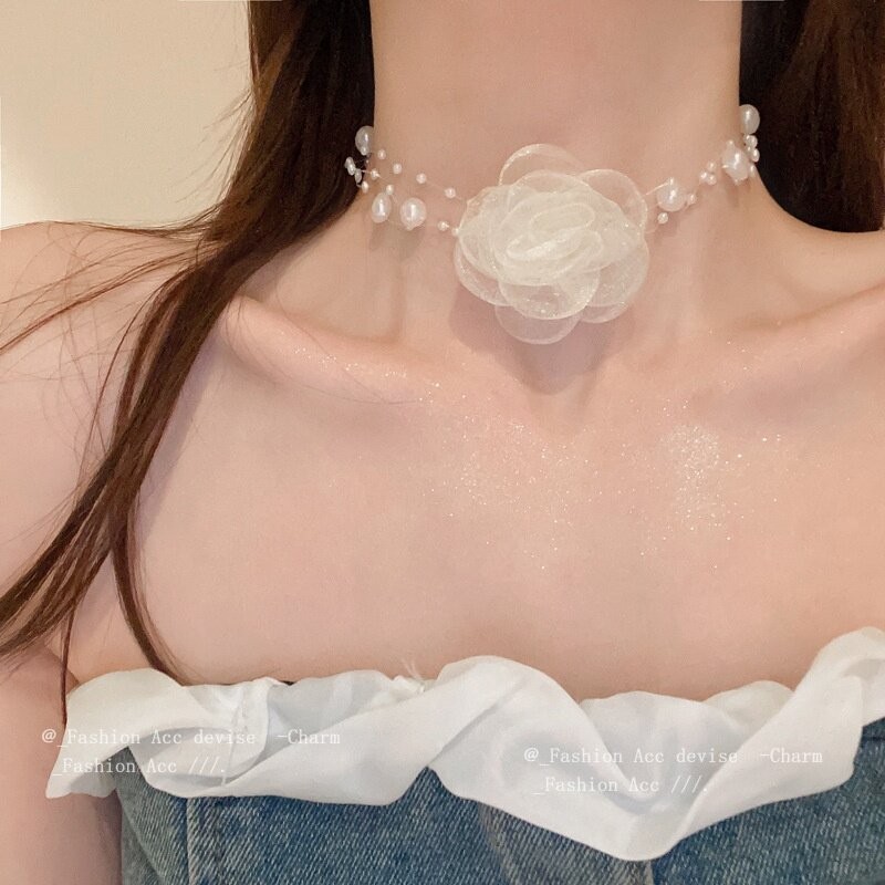 Chocker ngọc trai hoa hồng sang trọng nhẹ nhàng, phù hợp cho nữ
