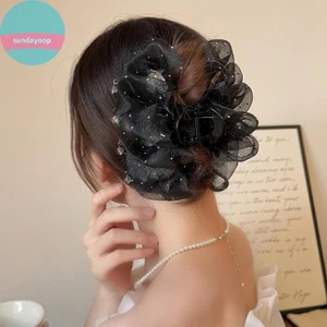 SUND Lưới Ngọt Ngào Vải Tuyn Vuốt Tóc Cho Nữ Tính Khí Sáng Zircon Đuôi Ngựa Kẹp Công Chúa Mũ Đội Đầu Phụ Kiện Tóc Quà Tặng VN