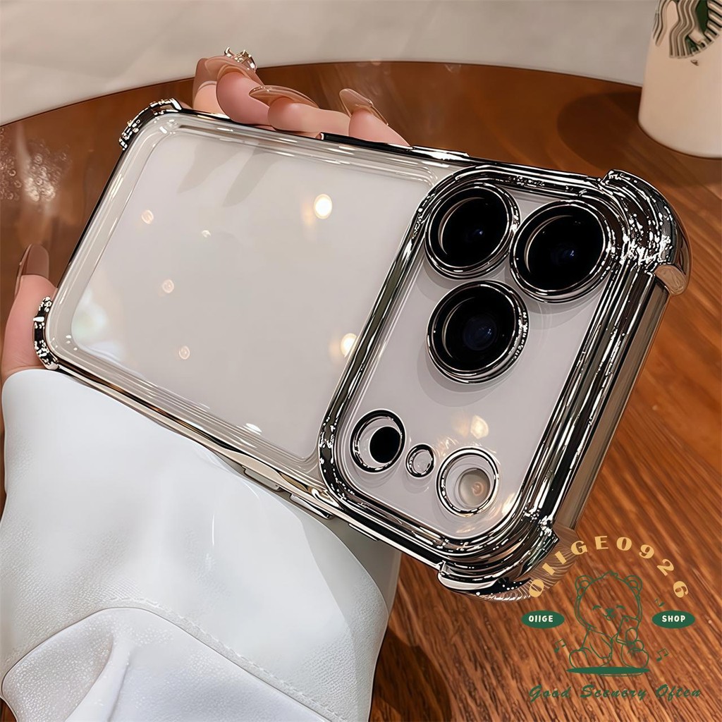 【 Ốp lưng iPhone17 】 Túi khí màu cam mạ chống rơi Vỏ điện thoại iphone17 Pro Max 16 15 14 13 12 11 cho vỏ iPhone Vỏ mềm silicon TPU chống sốc