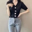 Áo dệt kim ngắn tay mùa hè cổ chữ V thoải mái