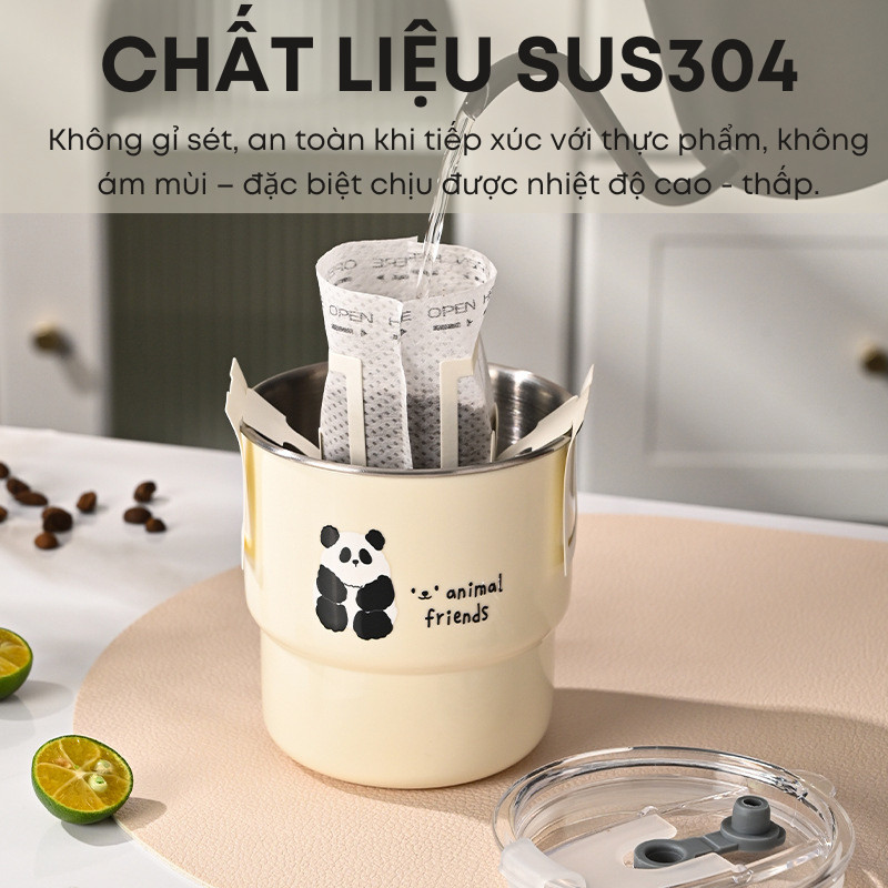 Ly Cốc Uống Nước Inox 304 400ml KOOBEE - Chịu Nhiệt Chống Nóng - Nắp Đậy Và Ống Hút Tiện Dụng - Không Lo Rơi Vỡ | 322