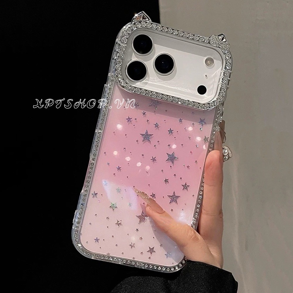 Ốp điện thoại tai mèo kim cương hai mặt Gradient Laser Star cho iPhone 17ProMax 16 15 14 13 12 Vỏ bảo vệ chống sốc
