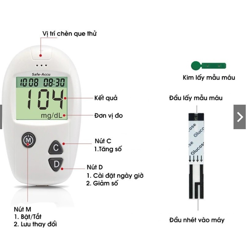 [Tặng 50 que thử + kim chích]  Máy Đo Đường Huyết Sinocare Safe - Accu, máy thử tiểu đường, máy đo lượng đường trong máu