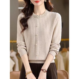 Dài Tay Áo Len Rời Cổ Tròn Dệt Kim, Phong Cách Hàn Quốc Cho Thu Đông