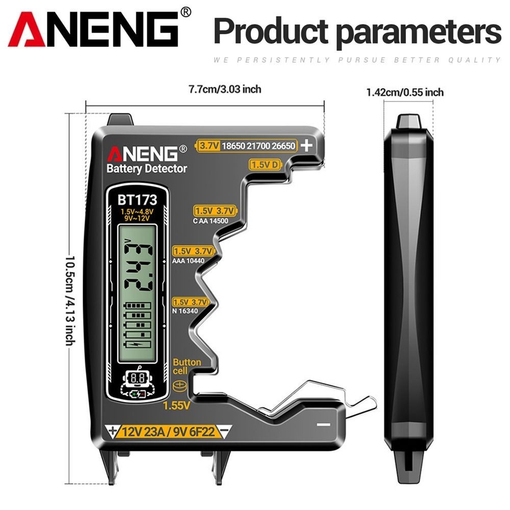 Máy dò pin SAIA, Máy kiểm tra pin kỹ thuật số thông minh có độ chính xác cao ANENG BT173 Máy kiểm tra sạc pin chuyên nghiệp di động đa năng cho nút di động C D AA AAA N 9V