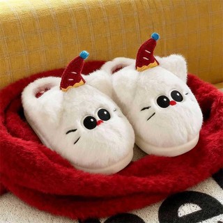XIXITIAO Dép Cotton Dễ Thương Nhỏ Đen Catwoman Mùa Đông Ấm Áp Thoải Mái Thời Trang Nhà