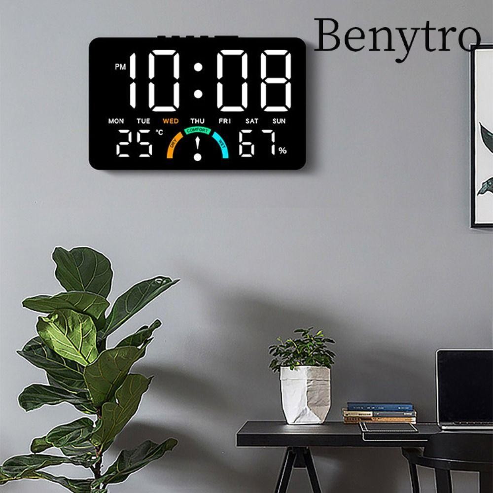Benytro Đồng hồ LED kỹ thuật số BENYTRO, Đồng hồ treo tường điện tử treo tường đa chức năng, Lịch điều khiển bằng giọng nói Đồng hồ bàn hiển thị ngày cho phòng ngủ