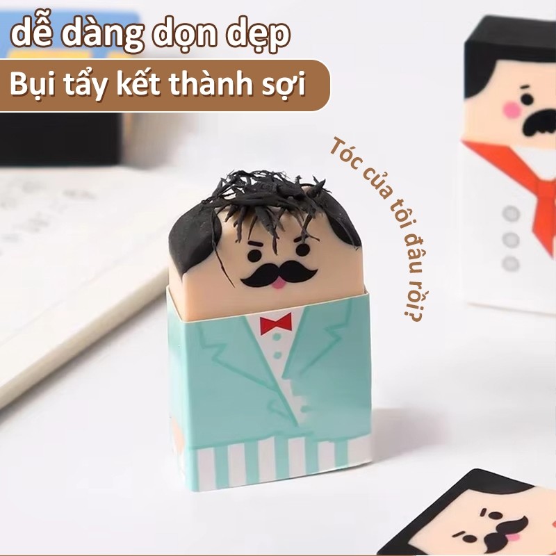 Cục Tẩy Đầu Trọc Hài Hước – Tẩy Mềm Dễ Sử Dụng, Bụi Tẩy Kết Thành Sợi, Giữ Bàn Học Sạch Sẽ