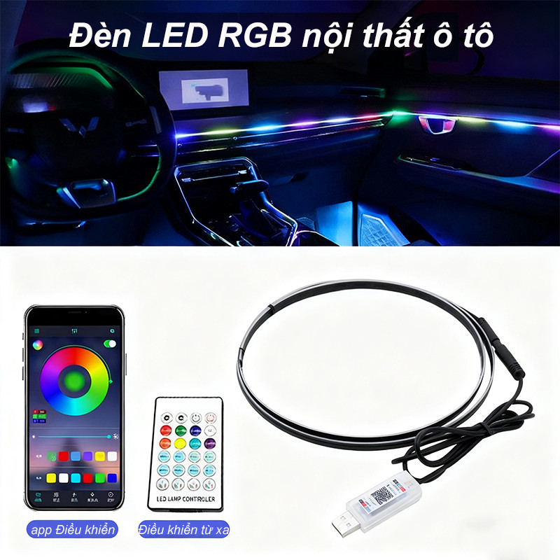 Đèn LED viền nội thất ô tô,Đèn led viền taplo dải Acrylic usb,Vật liệu silicone có thể uốn cong