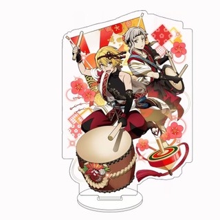 The "Bungou Stray Dogs" standees and collectibles are related to the anime "Dazai Osamu, Edogawa, Ranpo, Akutagawa