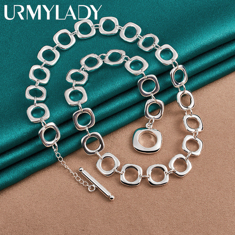 Trang sức nữ URMYLADY - Nhẫn vuông và vòng cổ 20 inch bạc 925, thời trang quyến rũ