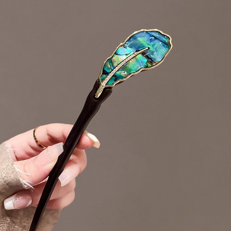 Kẹp tóc quạt Fritillary cao cấp, phong cách Trung Quốc, làm từ gỗ ebony tự nhiên
