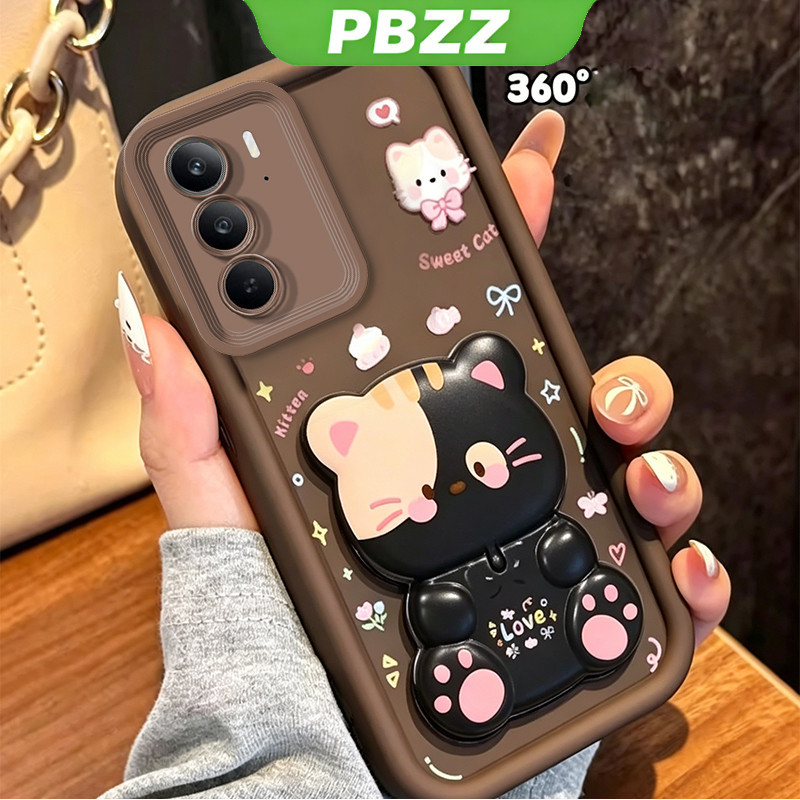 Ốp Lưng Cho Realme c75 c71 c75x C73 C85 c100x c100i c100 4g Vỏ Điện Thoại Vỏ Mềm Silicon Chống Sốc Mới Thẩm Mỹ Có Giá Đỡ 360° Gương trang điểm mèo dễ thương cho bé gái JTXMMZJ