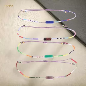 PNPIA- Boho Tối Giản Dainty Màu Hạt Trang Sức Đá Charm Vòng Tay Dành Cho Nữ Vintage Có Thể Điều Chỉnh Dây Đeo Tay Quà Tặng