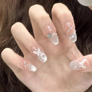 Dây chuyền chuyển màu làm móng tay bằng tay cho mèo Pháp Làm móng tay hình con bướm kim cương dập nổi ba chiều