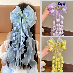 CQCJ Nơ Kẹp Tóc, Lưới Mềm Chuông Phong Lan Ruy Băng Kẹp Tóc, Tua Rua Thiết Kế DIY Nơ Lớn Kẹp Tóc Cho Bé Gái
