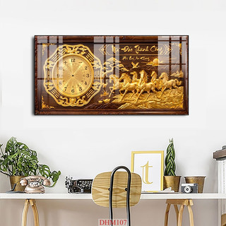 Tranh đồng hồ chủ đề Mã Đáo Thành Công mẫu 01 tráng gương