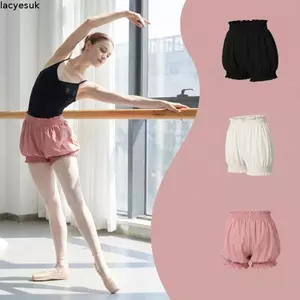 Quần short khiêu vũ LACYESUK, Quần short múa ba lê lưng cao Nylon, Pilates Body-Huging Fit Co Giãn Thắt lưng Quần bong bóng Quần luyện tập múa ba lê
