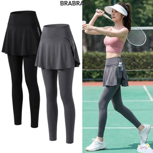 Quần Legging Váy BRARAA, Váy Lớp Phủ Bên Túi Quần Tập Yoga Nữ, Mùa Hè Mặc Eo Co Giãn Nhanh Khô Toàn Bộ Chiều Dài Quần Legging Thể Thao Chạy Bộ