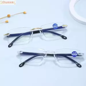 Kính đọc sách chống ánh sáng xanh OUSXA, Kính cường thị chặn xanh bảo vệ mắt, Diopter không khung thời trang + 1.0 ~ + 4.0 Kính mắt quang học siêu nhẹ dành cho nam nữ