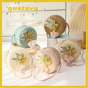 Túi Rơm GUSTAVA, Túi Xách Công Chúa Hoa Hình Tròn, Thiết Kế Dệt Size Mini Thiết Kế Sáng Tạo Handmade Mini Túi Xách Công Chúa Chủ Đề