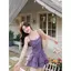 Đầm đeo cổ dây màu tím phong cách múa ba lê mùa hè ngọt ngào Cô gái nóng bỏng Váy bánh lông tơ eo hẹp
