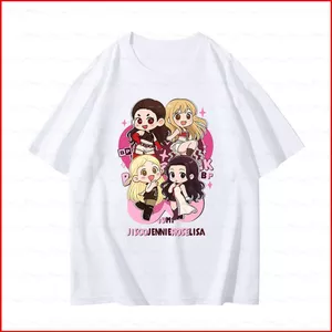 Blackpink BH2 BLACK PINK LISA ROSE JENNIE JISOO hoạt hình dễ thương Áo thun ngắn tay áo thun HB2