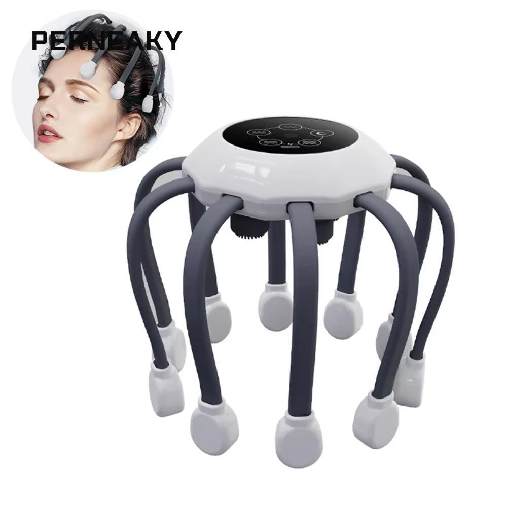 Máy mát xa tám móng vuốt PERNEAKY, Máy mát xa đầu điện sạc pin bạch tuộc, Máy mát xa da đầu miễn phí bằng điện di động để thư giãn căng thẳng đau nửa đầu