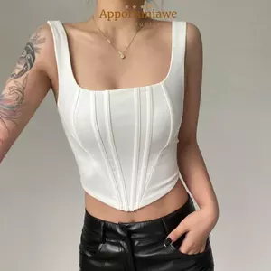 IAPPORTUNIA Áo ngắn mùa hè Áo hai dây cổ vuông gợi cảm dành cho nữ