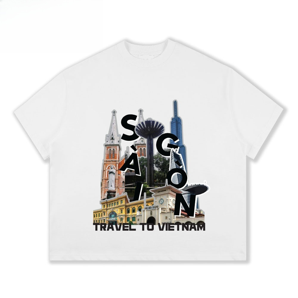 （Giao hàng 24h）Angela Áo thun form boxy Angela "Travel to Vietnam" unisex nam nữ tay ngắn cổ tròn vải cotton 2 chiều