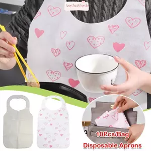 ITRUMPET 10 Cái / túi Tạp dề dùng một lần, Yếm chống dầu chống bẩn, Tạp dề nhà bếp in hình trái tim không dệt di động Đồ dùng gia đình nhà hàng