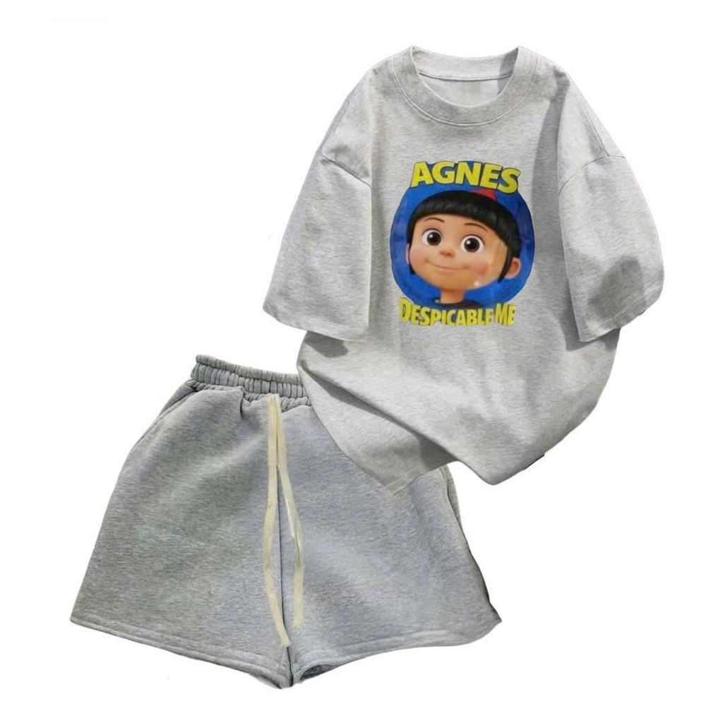 Bộ quần ĐÙI cộc màu đen dây to, ,+ mix phông form rộng hình mèo student-unisex94