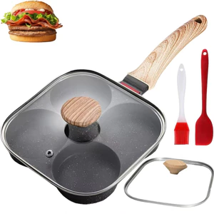 Chảo Omelette Bốn Lỗ Có Nắp Chảo Chống Dính Hộ Gia Đình Ăn Sáng Chảo Đá Y Tế Chảo Chiên Mini Burger Pan 9ZEE