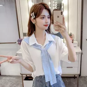 Áo sơ mi sọc dáng rộng phong cách Hàn Quốc Áo choàng hai mảnh giả