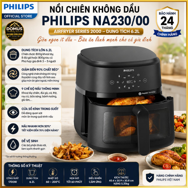 Nồi Chiên Không Dầu Philips NA230/00 6.2L Airfryer Series 2000 1700W Bảo Hành 24 Tháng